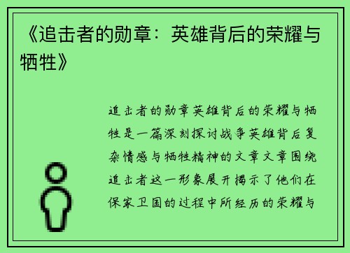 《追击者的勋章：英雄背后的荣耀与牺牲》