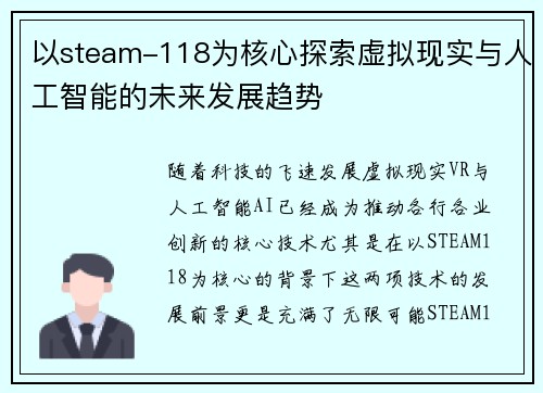 以steam-118为核心探索虚拟现实与人工智能的未来发展趋势